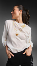 Blusa Talisman de algodón 100 por ciento con mangas drapeadas e ilustración en serigrafia