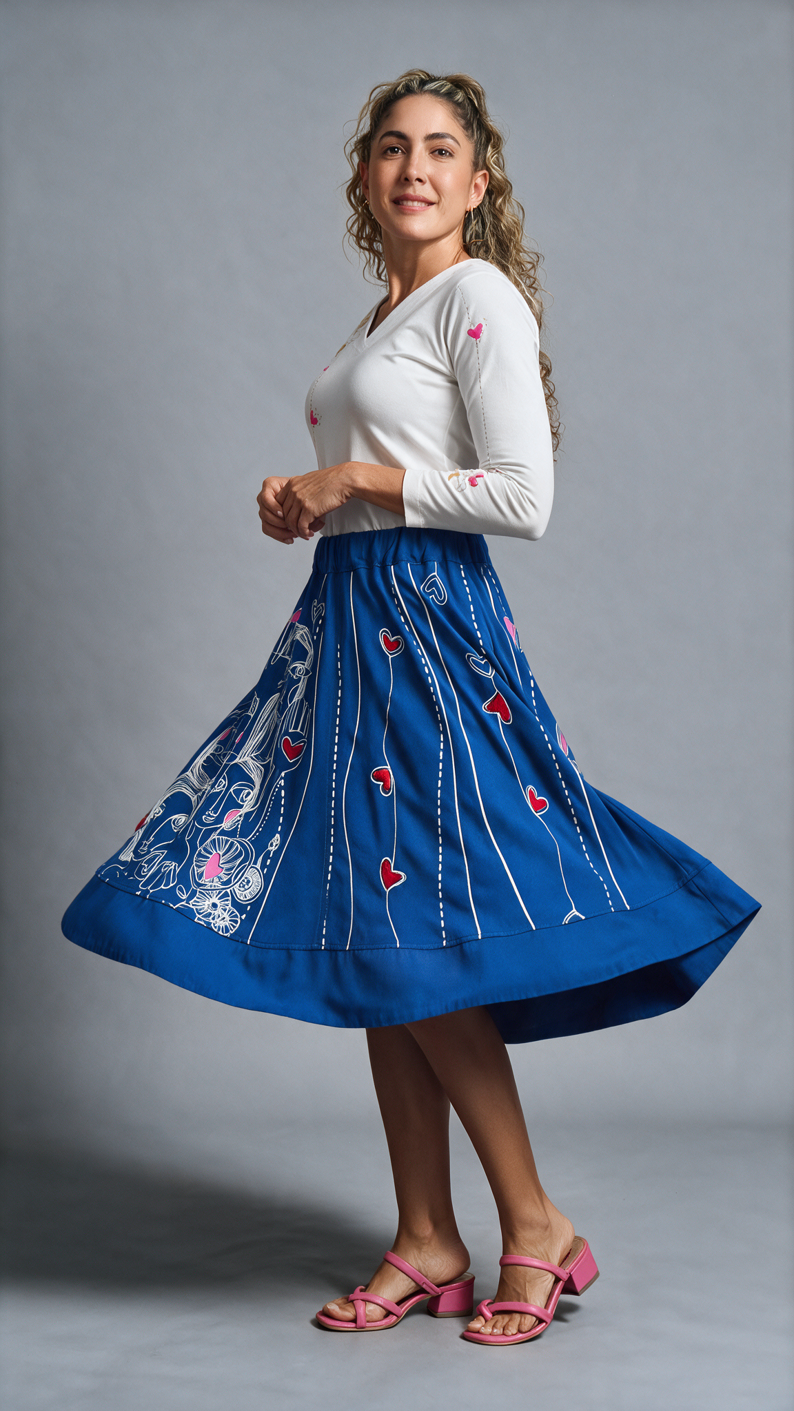 Outfit femenino con falda con movimiento Vuelo combinada para look casual o formal cómodo